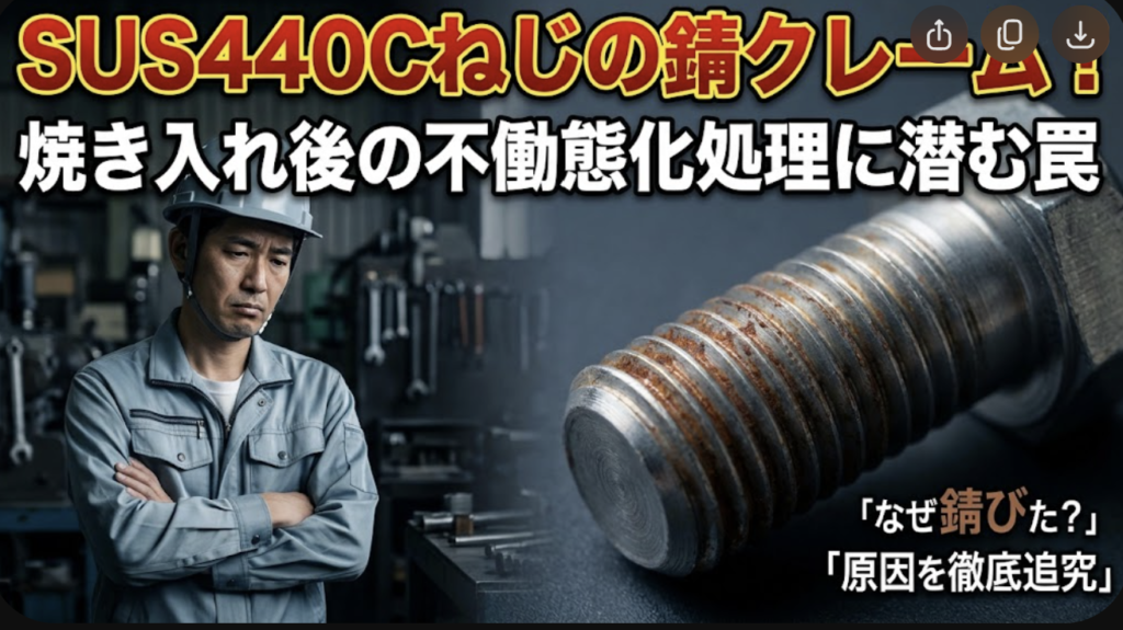 サビ原因を考察。SUS440C、不働態化処理